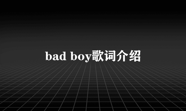 bad boy歌词介绍